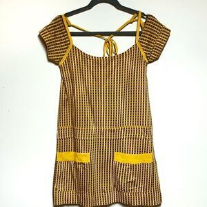 Marc by Marc Jacobs Yellow check Open Back Patch Pocket Mini Dress Sz S